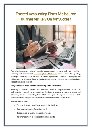 Trusted Accounting Firms Melbourne Businesses Rely On for Success
