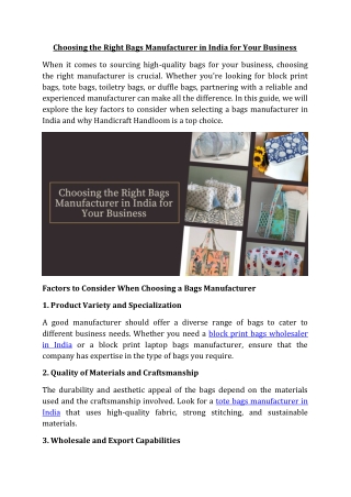 Choosing the Right Bags Manufacturer in India for Your Business