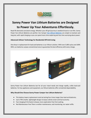 Sonny Power Van Lithium Batteries are Designed to Power Up