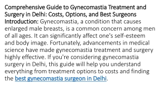 Gynecomastia Surgery Near You: Top Surgeons and Affordable Treatment in Delhi"