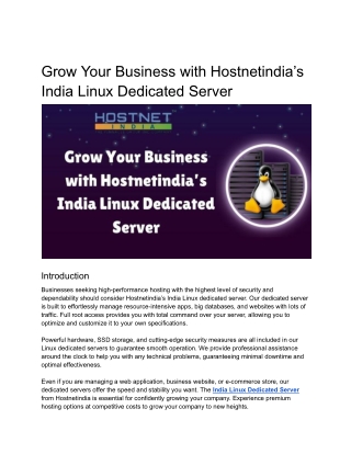 Grow Your Business with Hostnetindia’s India Linux Dedicated Server