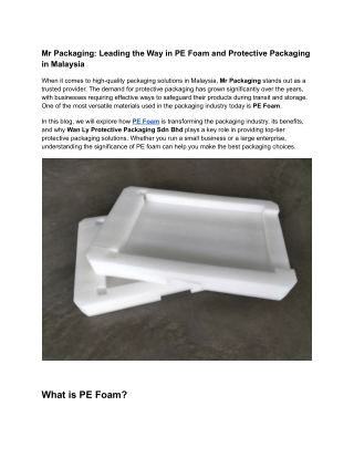 Premium PE Rolls | Customizable Foam Solutions by Mr Packaging