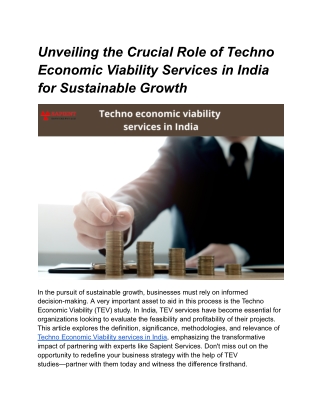 Techno Economic Viability Services in India - Google Docs