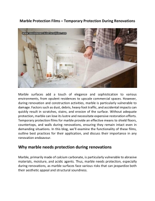 Marble Protection Films – Temporary Protection During Renovations