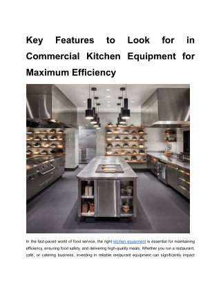 Key Features to Look for in Commercial Kitchen Equipment for Maximum Efficiency