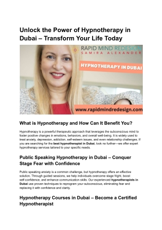 Unlock the Power of Hypnotherapy in Dubai – Transform Your Life Today