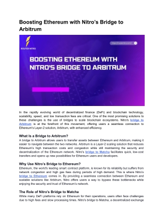 boosting ethereum with nitro s bridge to arbitrum