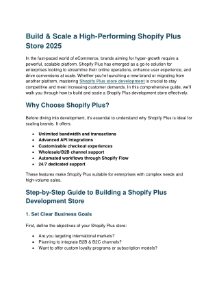 build scale a high performing shopify plus store
