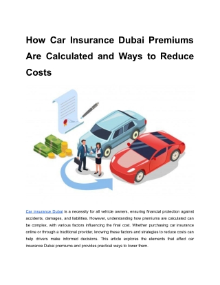 How Car Insurance Dubai Premiums Are Calculated and Ways to Reduce Costs