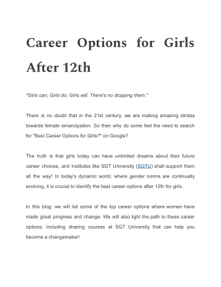Career Options for Girls After 12th