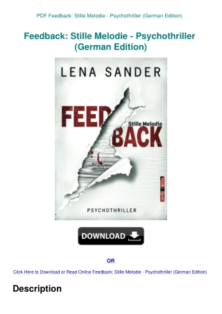 PDF Feedback Stille Melodie - Psychothriller (German Edition)