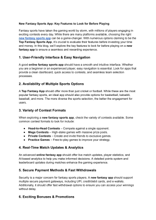 New Fantasy Sports App: Key Features to Look for Before Playing