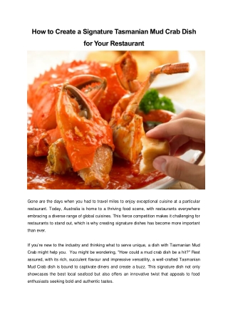 How to Create a Signature Tasmanian Mud Crab Dish for Your Restaurant
