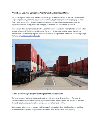 Why These Logistics Companies Are Dominating the Indian Market
