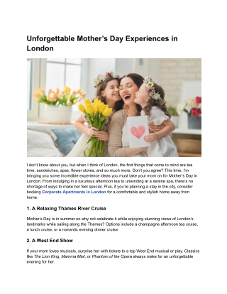 Unforgettable Mother’s Day Experiences in London