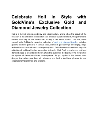 Celebrate Holi in Style with GoldVine’s Exclusive Gold and Diamond Jewelry Collection.