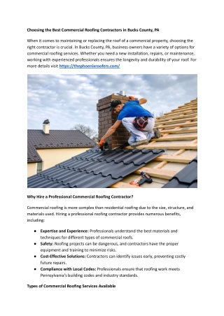 Choosing the Best Commercial Roofing Contractors in Bucks County, PA