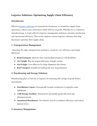 logistics solutions optimizing supply chain