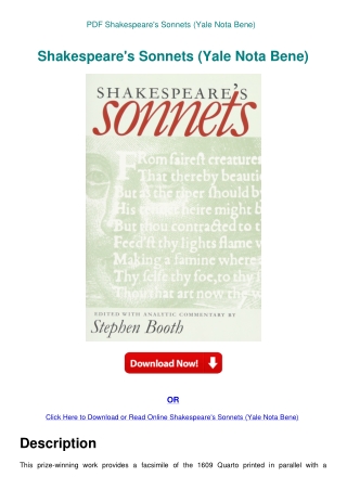 PDF Shakespeare's Sonnets (Yale Nota Bene)