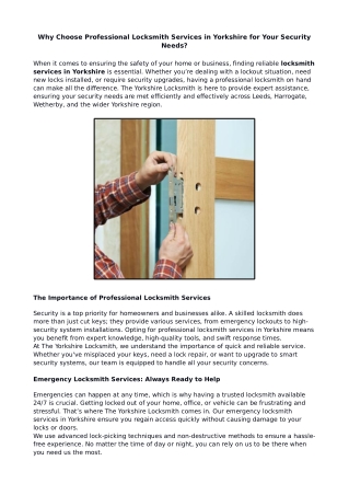 why choose professional locksmith services