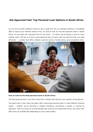 Get Approved Fast Top Personal Loan Options in South Africa