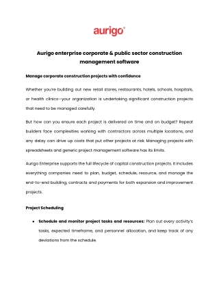 Aurigo enterprise corporate & public sector construction management software