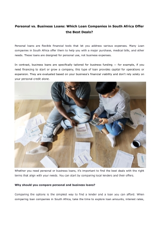 Personal vs. Business Loans Which Loan Companies in South Africa Offer the Best Deals