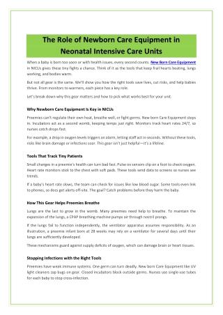 The Role of Newborn Care Equipment in Neonatal Intensive Care Units