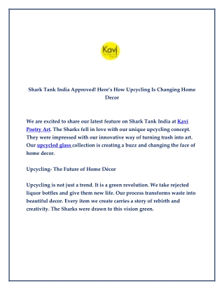 Shark Tank India Approved! Here’s How Upcycling Is Changing Home Decor