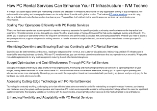 How PC Rental Services Can Enhance Your IT Infrastructure - IVM Techno