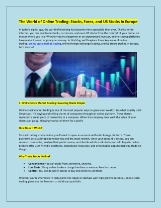 The World of Online Trading Stocks, Forex, and US Stocks in Europe