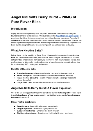 Angel Nic Salts Berry Burst – 20MG of Pure Flavor Bliss