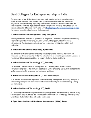 Best Colleges for Entrepreneurship in India
