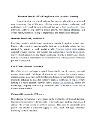 Economic Benefits of Feed Supplementation in Animal Farming