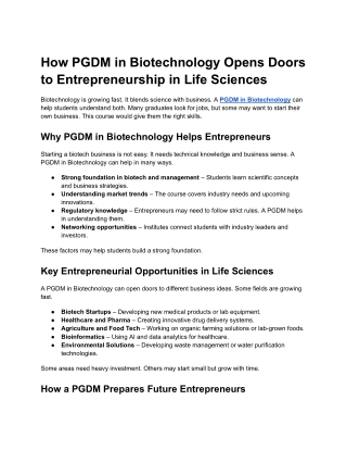 How PGDM in Biotechnology Opens Doors to Entrepreneurship in Life Sciences