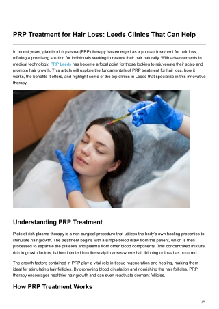 PRP Treatment for Hair Loss Leeds Clinics That Can Help