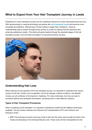 What to Expect from Your Hair Transplant Journey in Leeds