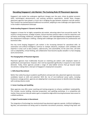 Decoding Singapore's Job Market The Evolving Role Of Placement Agencies