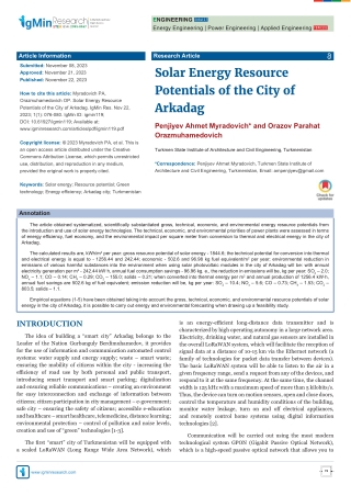 Solar Energy Resource Potentials of the City of Arkadag