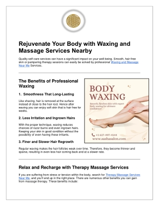 Rejuvenate Your Body with Waxing and Massage Services Near