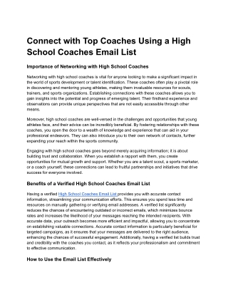 Connect with Top Coaches Using a High School Coaches Email List