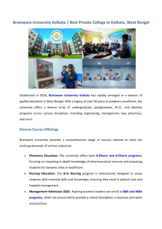 BRAINWARE UNIVERSITY KOLKATA  Best Private College In Kolkata, West Bengal