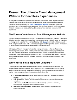 Enseur The Ultimate Event Management Website for Seamless Experiences