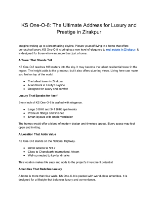 KS Group- KS One-O-8_ The Ultimate Address for Luxury and Prestige in Zirakpur