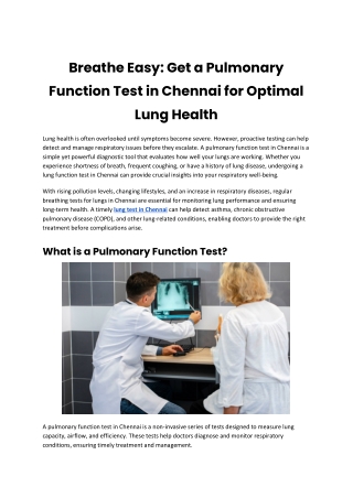 Why Wait for Symptoms? Book a Home Lung Function Test in Chennai for Early Detec