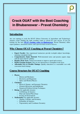 Crack OUAT with the Best Coaching in Bhubaneswar – Pravat Chemistry