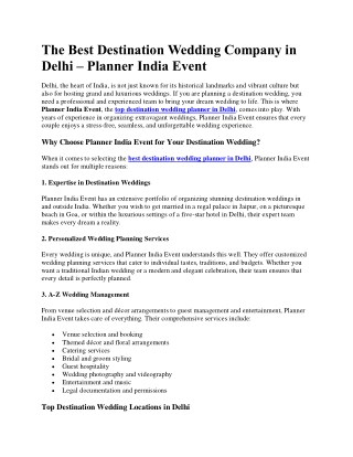 The Best Destination Wedding Company in Delhi