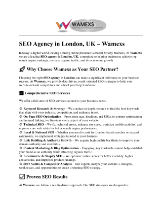 SEO Agency in London, UK – Wamexs