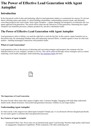 the power of effective lead generation with agent