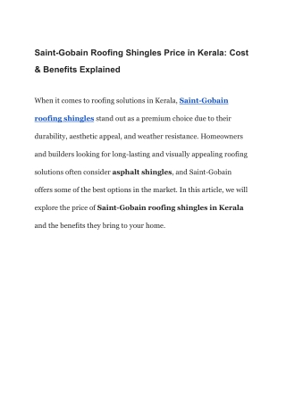 Saint-Gobain Roofing Shingles Price in Kerala Cost & Benefits Explained